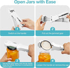 Jar Opener for Seniors with Arthritis, 7 in 1 Bottle Opener and Wine Corkscrew, Easy Grip Kitchen Gadget for Weak Hands Elderly, Retractable Jaw Lid Opener with Magnetic Storage (Off-White)