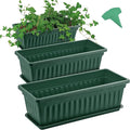 GROWNEER 3 Packs 17 Inches Green Flower Window Box Plastic Vegetable Planters Long Pots with 15 Pcs Plant Labels for Outdoor Indoor Windowsill Patio Garden Home Decor Porch