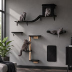 Wall Mounted Cat Furniture Combo of 5, 5 in 1 Cat Shelves with Hammock, Bridge, Climbing Tree, Scratcher & Perch – Indoor Wall Cat Playground for Large Cats, Holds Up to 30 lbs,