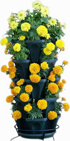 Mr. Stacky 1305-HG 5-Tier Stackable Strawberry, Herb, Flower, & Vegetable Planter - Vertical Gardening Indoor / Outdoor Stacking Garden Pots Hunter Green, 22.5 Quarts