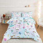 HOSIMA 3 Piece Cartoon Animal Llama Comforter,Cute Alpaca Toddler Comforter,Desert Cactus Plant Full Size Bed in a Bag Set for Adults Kids,Fish Scales Comforter Rainbow Bedding Sets for Girls Boys.