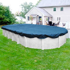 Pool Mate 18 x 24 ft Classic Blue Winter Oval Pool Cover for Above Ground Pools, 4 ft Overlap (22 x 28 ft Cover Size), Solid 8 x 8 Scrim, 2.36 oz/yd2, 10-Year Warranty, Style: 351824-4PM