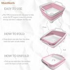 Collapsible Wash Basin 9L, Foldable Dish Tub with Drain Plug, Portable Collapsible Dish Basin, Camping Sink for Washing Dishes, Laundry & Kitchen Use (Pink)