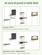 5-in-1 Cat Wall Shelves, Solid Wood Cat Wall Furniture Set for Indoor Cats | 44 lb per Shelf, 72-Hour Load Tested, Pre-Drilled, Fits 16 in. Stud Drywall & Solid Walls, for Small to Medium Cats
