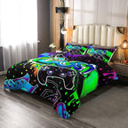 Erosebridal Boy Gaming Comforter Set Twin Gamepad Game Bedding Set Gamers Quilt Tie Dye Duvet Set for Kids Teens Hip Hop Quilt Set Cartoon Design Bedding, Colorful Comforter Set