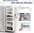 7-Tier Slim Storage Cart, Wooden Rolling Pantry Cabinet with Wheels, Narrow Shelf Organizer for Kitchen, Bakers Rack, Dining Room, Closet, Small Spaces Gray 47.2" H*7.8" W*23.6" D