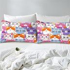 Cat Comforter Set Queen Size - 3Pcs Colorful Cat Bedding Set for Boys Girls Teens Cute Animals Themed Bedding Set Warm Ultra Soft Cartoon Cat Quilt Cover with 2 Pillowcases for Kids Room Decor