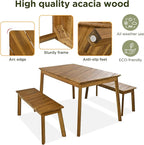 3-Pieces Patio Dining Set with Acacia Wood Tabletop and 2 Benches, Outdoor & Indoor Table and Chairs Furniture for Picnic Barbecue, Porch, Garden, Poolside, Onesize, Natural