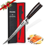 Huusk Fillet Knife for Meat with Wood Handle, Flexible Filet Knife for Fish | 7 Inch Japanese Stainless Steel Boning Knife for Chicken & Meat Processing, Comfortable Grip Handle, Gifts for Men