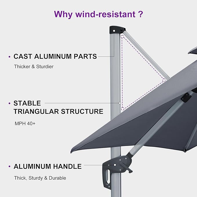 PURPLE LEAF 9' X 12' Cantilever Outdoor Patio Umbrella Large Heavy Duty 360° Rotation Double Top Offset Rectangular Umbrellas for Backyard Deck Pool, Cast Slate