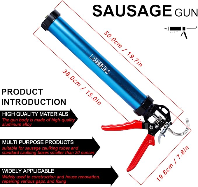 Three bearing energy-saving blue aluminum tube universal sausage glue gun, reusable to prevent dripping, 12:1 thrust, uniform thrust (one picece)