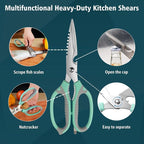 BoFuYuan Detachable Heavy Duty Kitchen Scissors for Food 9-Inch Green | Dishwasher Safe, Sharp Serrated Blade, Multifunctional, Ergonomic Non-Slip Handle, Multipurpose Cooking Food Cutting Shears