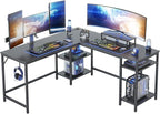 BANTI L Shaped Desk with Storage, 59 Inch Reversible Corner Computer Desk or 2 Person Long Table Desk, Home Office Large Gaming Writing Storage Workstation with Monitor Stand, Black