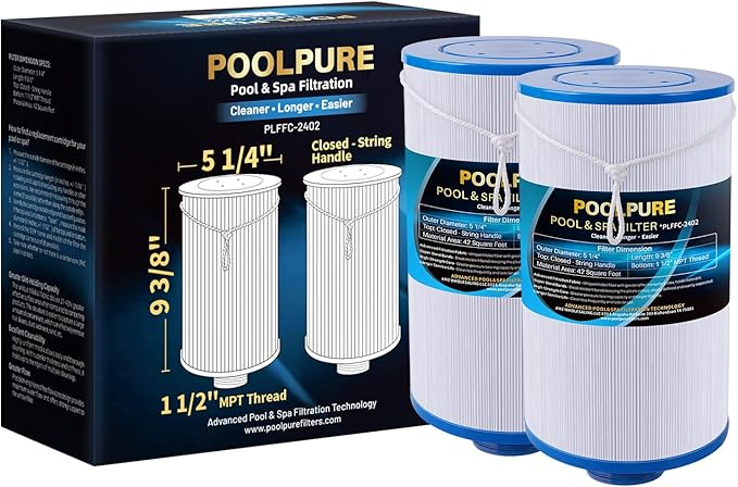 POOLPURE Spa Filter Replaces Watkins 303279, PFF42TC-P4, 5CH-37, 78460, FC-2402, Lifesmart, Freeflow, AquaTerra, Hydromaster, Grandmaster, Simplicity, Bermuda Hot Tub Filters 2PACK