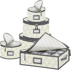 5 Pack China Storage Containers Set (Beige) - Sturdy Quilted Wine Glass & Dish Storage with Dividers - Compact Size