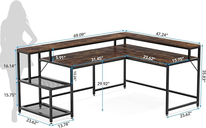 L-Shaped Computer Desk, Extra Large, Brown
