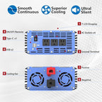 24V Power Inverter 3000 Watt Pure Sine Wave, DC 24V to AC 110V 120V Car Inverter with Dual USB Port, Type-c Port, Three Sockets, Remote Control, LCD Display, Smart Cooling Fans, Battery Inverter Cabl