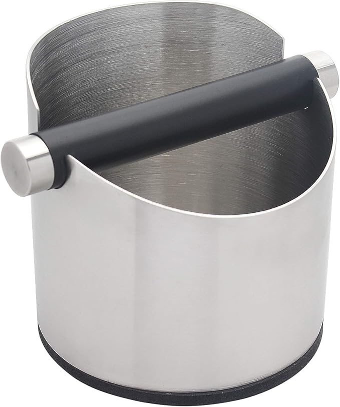 DIBTSA Espresso Knock Box, Stainless Steel Coffee Grounds Knock Box, With Removable Knock Bar and Non-Slip Rubber Base (Silver)