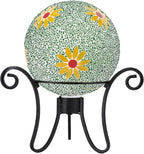 Gazing Ball 8 Inch Flower Glass Mosaic Garden Globe Outdoor Gazing Globe Yard Ornament for Garden Yard Home Lawn Outdoor Decoration Gift for Women (Not Solar Powered)