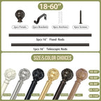 Bronze Farmhouse Curtain Rods for Windows:18-60 Inch Heavy Duty Adjustable Curtain Rod for Bedroom Living Room,Boho Decorative Rustic Drapery Rods with Vintage Coastal Finial,Antique Bronze