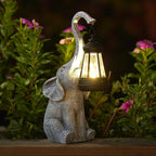 Garden Statues Elephant with Solar Lantern Outdoor Figurines Decorations for Patio Yard Lawn Ornaments Gifts for Birthday Mom Housewarming(Gray)