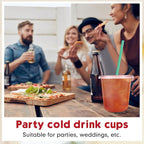 Baderke 25 Set Plastic Cups with Lids and Straws, Disposable Plastic Iced Coffee Cup for Cold Beverage Juice Smoothie Crystal for Coffee Shops Party Catering(Pink,12 oz)