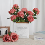 Pink Fake Roses Artificial Flowers - 10 Pcs Fake Artificial Roses Silk Flowers with Stems for Home Wedding Hotel Office Centerpiece Decor（Dusty Pink）