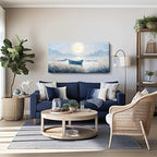Large Wall Art for Living Room Bedroom Decor - Modern Nautical Beachy Ocean Beach Seascape Nature Artwork with Blue Boat Moon Lake Mountain Sea - Relaxing Serene Canvas Picture for Coastal Rustic Home