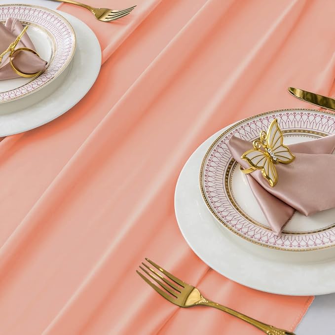 MDS Pack of 5 | Peach | 10ft Chiffon Table Runner 29x120 Inches Long Romantic Rustic Sheer Gauze Runner for Wedding Bridal Shower Birthday Banquets Engagement Spring Easter Boho Decorations