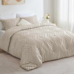 CozyLux California King Size Comforter Set Beige - 3 Pieces Cal King Boho Tufted Shabby Chic Bedding Comforter Set for All Seasons, Chevron Bedding Sets with Comforter & 2 Pillow Shams