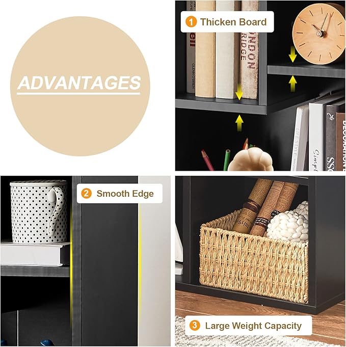VECELO 4-Tier Slim Bookcase, Modern Storage Cabinet, Slim Bookshelf, Fits Tallest Hardcover, 5 Cubes, Vertical or Horizontal, Easy Assembly, Black