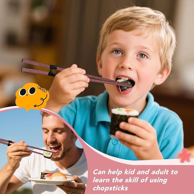 EAEDMY 7 Pairs Training Kid Adult Chopsticks and Trainers for Beginners, Japanese Wooden Beginners Training Chopsticks Helpers Set, Reusable, Dishwasher Safe, L8.86Inch (3.Rosewood)