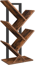 HOOBRO Tree Bookshelf, 5-Tier Bookcase Wooden Shelves, Floor Standing Storage Rack, for Display of CDs, Books in Living Room, Home Office, Wood Storage Rack for Bedroom, Rustic Brown BF04SJ01G1