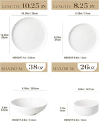 MALACASA 24 Pcs Porcelain Plates and Bowls Sets,Dinnerware Set for 6,White | Modern Ceramic Dishware,Kitchen Dining Ware,Microwave and Dishwasher Safe,Simple Solid White Design,Series LUNA