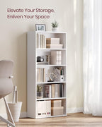 VASAGLE Bookshelf, 23.6 Inches Wide, 5-Tier Open Bookcase with Adjustable Storage Shelves, Floor Standing Unit, Cloud White ULBC165T14