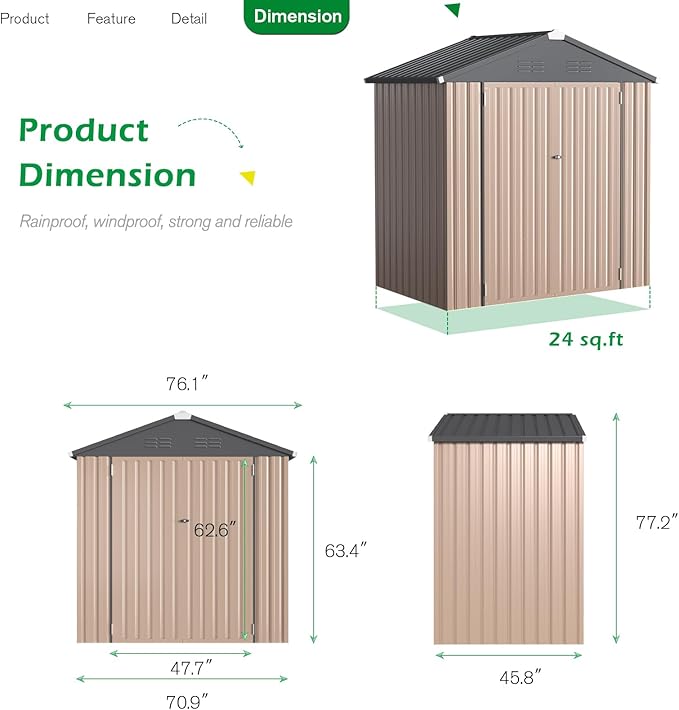 U-MAX 6x4 Storage Sheds & Outdoor Storage, Small 4x6 Outdoor Storage Garden Outside Shed kit, Galvanized Metal Utility Shed for Backyard, Patio and Lawn