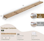 72 inch Floating Shelves for Wall, 8" Deep Rustic Reclaimed Barnwood Shelves, Floating Shelf Wall Hanging Shelves with Invisible Heavy-Duty Metal Bracket | Wall Mounted | Farmhouse Style, 1PC,Natural