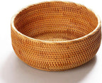 Hadewoven Round Rattan Fruit Basket Wicker Food Tray Weaving Storage Holder Dinning Room Bowl, 10 Inch Woven Bread Basket Key Bowls with 4”Wall for Table, Countertop (Large 9.8")