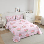 Cartoon Comforter Set King Size Pink Peach Bedding Set Kid Kawaii Down Comforter Girl Lovely Peach Duvet Set Cute Fruits Comforter Tropical Plant Bedding Reversible Soft Lightweight Room Decor