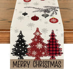 Artoid Mode Red Pine Trees Merry Christmas Table Runner, Winter Xmas Holiday Kitchen Dining Table Decoration for Home Party Decor 13x48 Inch