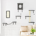 5 Pcs Cat Wall Shelves Set, Wall-Mounted Climber with Cat House, Scratching Post, Bridge, Hammock, Space-Saving Play Furniture, Gray