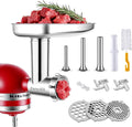 FavorKit Stainless Steel Food Grinder Attachment for KitchenAid Mixers, Dishwasher Safe Meat Processor Accessory Included 3 Sausage Stuffer Tubes