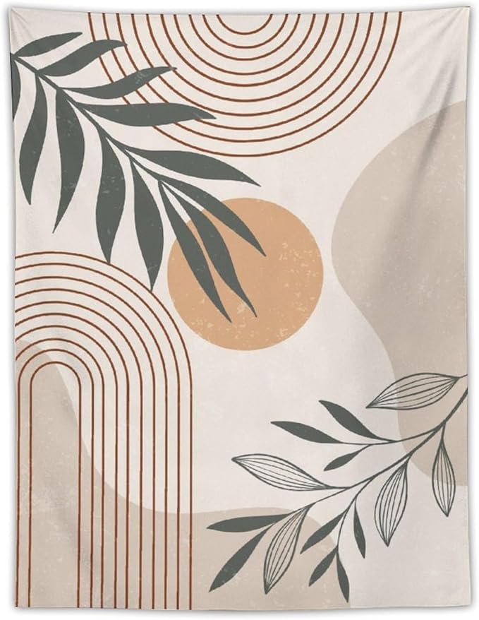 Abstract Boho Tapestry, Mid Century Tropical Tree Leaves Modern Geometric Arch Bohemian Botanical Tapestry, Home Aesthetic Wall Hanging Art Decor for Living Room Bedroom Dormitory 60x60 Inch