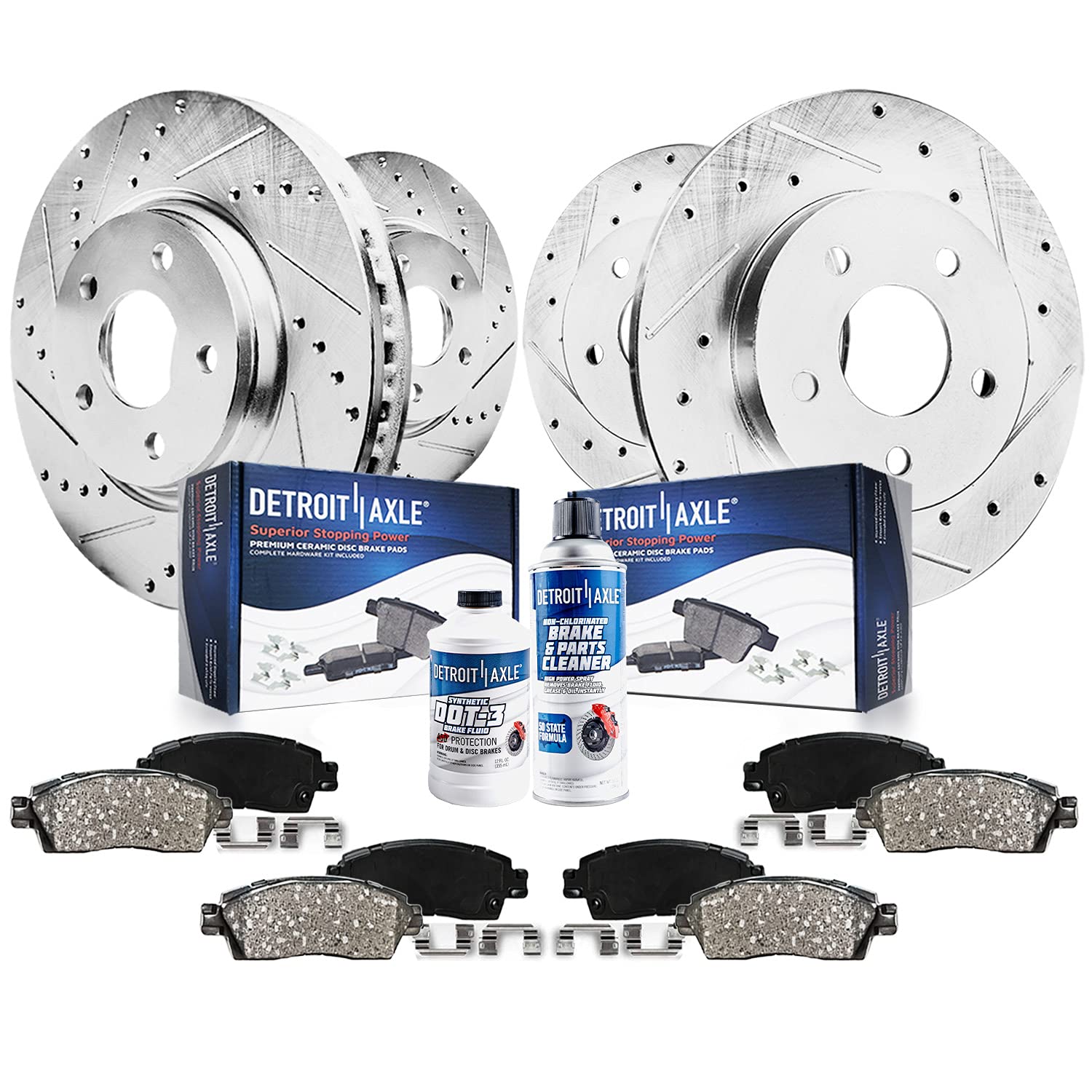 Detroit Axle - Brake Kit for 2011-2019 Ford Explorer Taurus, 2012-2019 Flex, 2011-2012 Lincoln MKS, Drilled Slotted Disc Brake R
