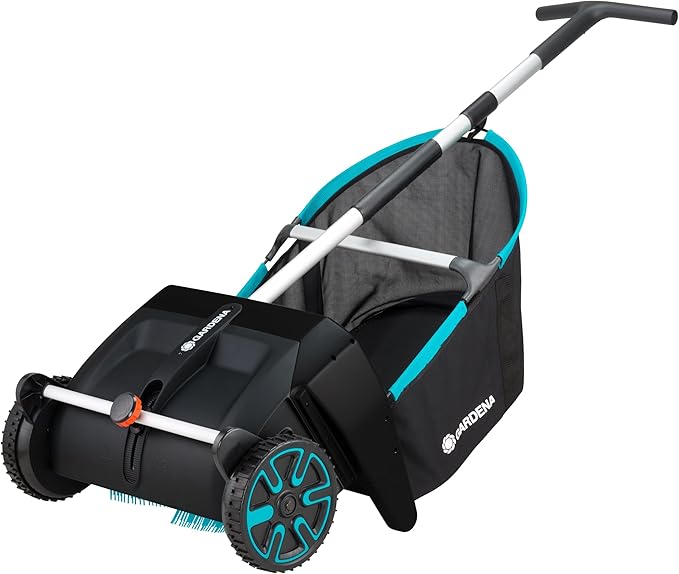 GARDENA (03565) Lawn and Leaf Collector, Durable and Easy to Manuever Push Lawn and Leaf Sweeper with Large Capacity 3.2 cu. ft. Mesh Collection Hopper Bag, 5 Year Warranty