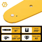 18 Inch Chainsaw Bar and Chain Combo, 3/8" LP Pitch, 050" Gauge, 62 Drive Links Fits Echo Ego Poulan Greenworks Kobalt Husqvarna Ryobi and More (1 Bar + 3 Chains)