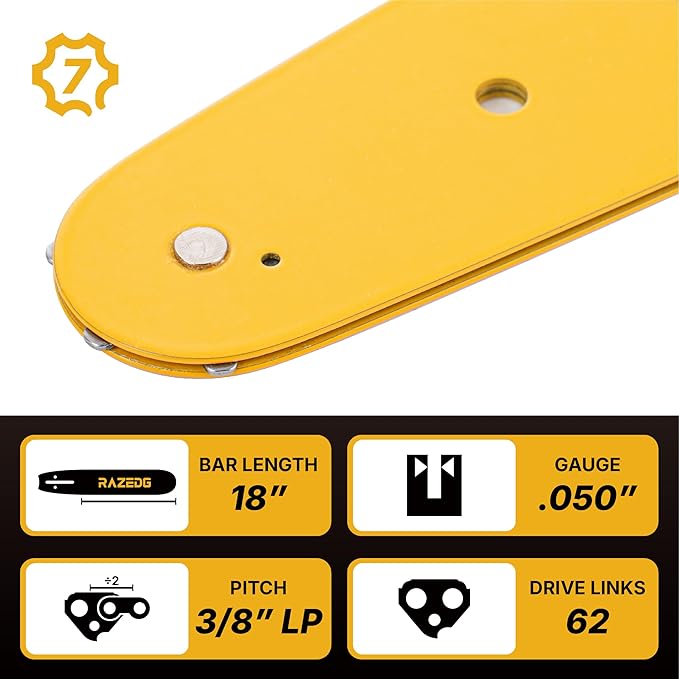 18 Inch Chainsaw Bar and Chain Combo, 3/8" LP Pitch, 050" Gauge, 62 Drive Links Fits Echo Ego Poulan Greenworks Kobalt Husqvarna Ryobi and More (1 Bar + 3 Chains)