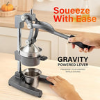 Manual Cast Iron Juicer, Gray Lemon Citrus Squeezer | Detachable Cone, Free Stainless Steel Cup, Extracts Juice from Lemons, Oranges and Grapefruits, Easy to Clean