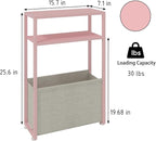 Narrow Side Table, Slim End Tables with Fabric Basket, Skinny Table for Small Spaces, Thin Bedside Table for Living Room, Bedroom (1, Jelly Pink + Cream White)