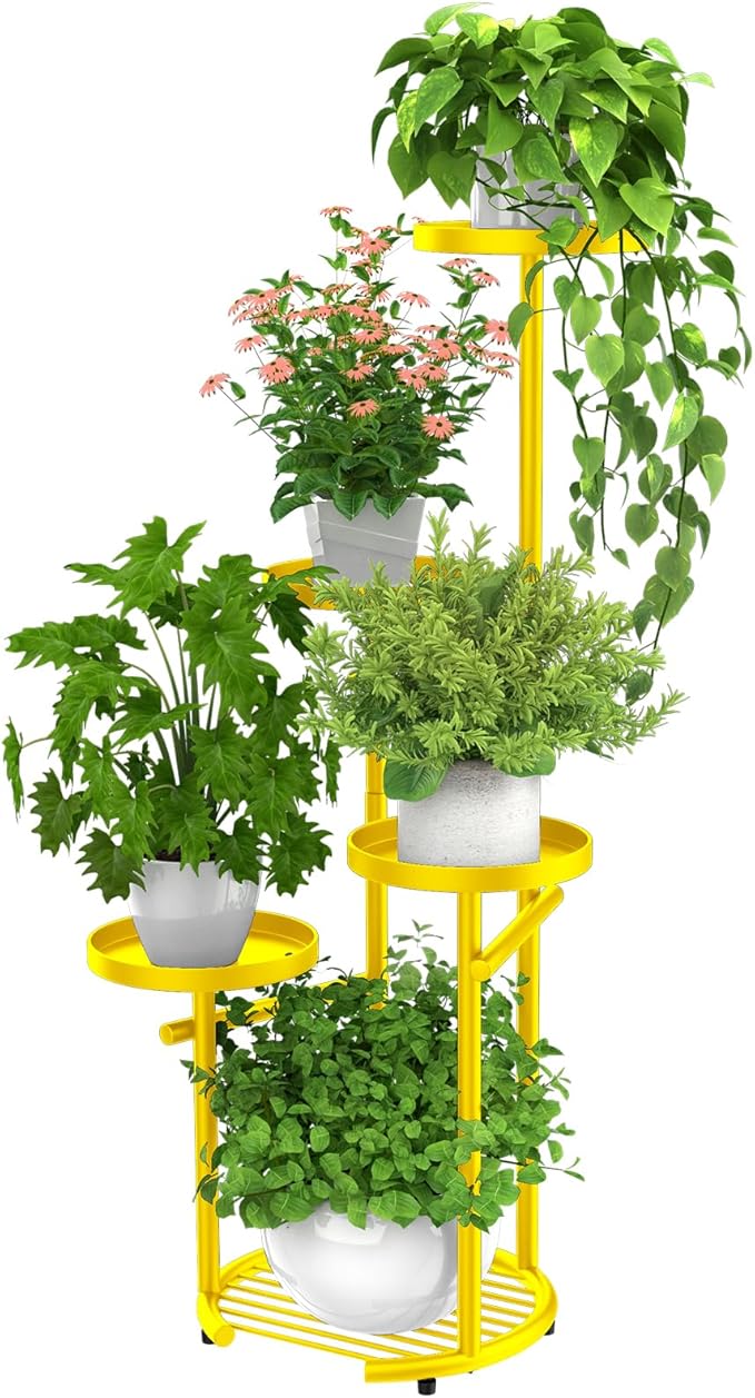 TOSKING 5 Tier Metal Plant Stand Indoor， Plant Shelf, Corner Shelf Flower Pot Stand for Outdoor Plant Stand for Living Room Balcony Garden Patio Bedroom (yellow, 38in)